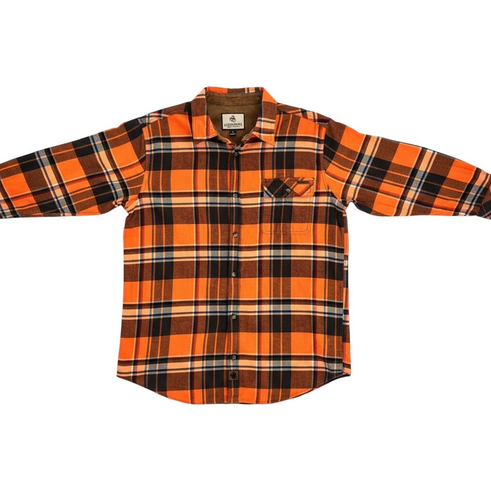 Legendary Whitetails Mens Flannel Shirt Orange Brown Plaid Corduroy Trim Size LT